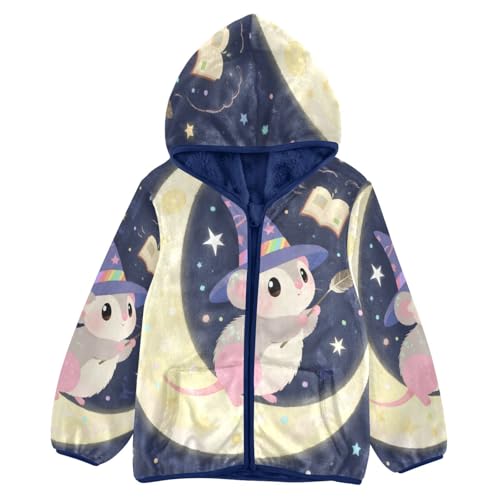 Mouse on Moon Toddler Fleece Jacket Girl Boys Hooded Fleece Jacket Coat Warm Outwear Zip-up 3-10T