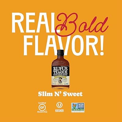 Rufus Teague Sugar-Free BBQ Sauce Slim N' Sweet, Keto Sauce with Stevia, Natural Ingredients, Low Calorie, Award-Winning, Gluten-Free, Kosher, Non-GMO, 12.25 oz