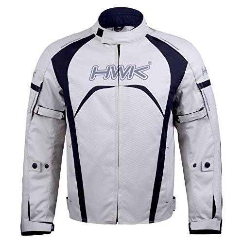 Hwk Motorcycle Jacket Men's Riding Textile Racing Motorbike Hi-Vis Biker Ce Armored Water Resistant Jackets (Silver, Xl) #TOP4