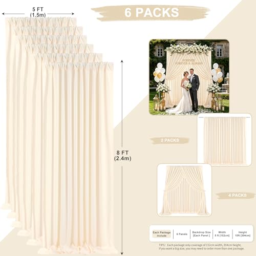 Image of Beige Backdrop Curtains 30ft x 8ft: Wedding Photo Backdrop Drapes - Polyester Background for Bridal Shower Party Stage Decoration