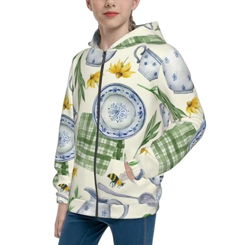 Vintage Utensils Kid Hoodies Boys Zip Up Sweatshirts Girls Pullover with Pocket