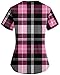 AMOMA Women's V-Neck Checkered Argyle Plaid Print Nurse Tops Short Sleeve Scrub Shirts with Two Pockets(M,BlackPinkPlaid)