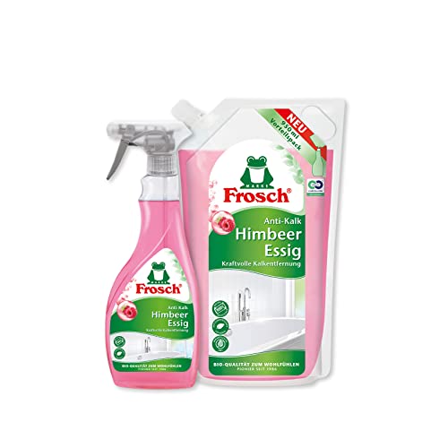 Image of Frosch Raspberry Vinegar Anti-limescale Cleaner, Power Cleaner - Extra Strong Against Dirt and Limescale for Kitchen and Bathroom in Refill Bag 1 Pack (1 x 950 ml)