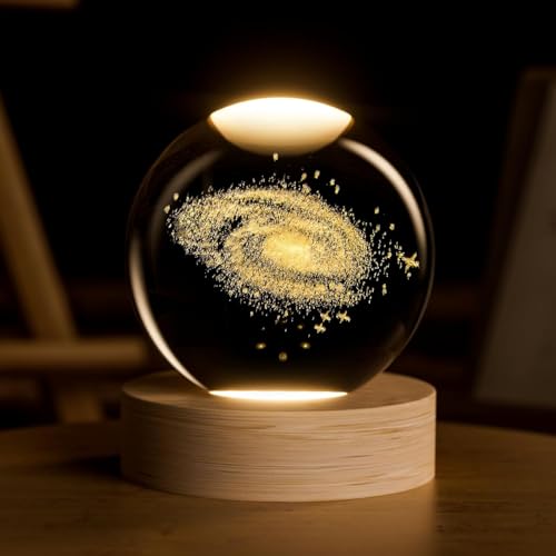 COQIRAUSEN Moon Crystal Ball, 2.4inch(60mm) Decorative Quartz Glass Ball, Globes Present Glass Sphere with Wooden Base, Paperweight Crystal Display Sculpture Home Decor Crafts for Women Friends