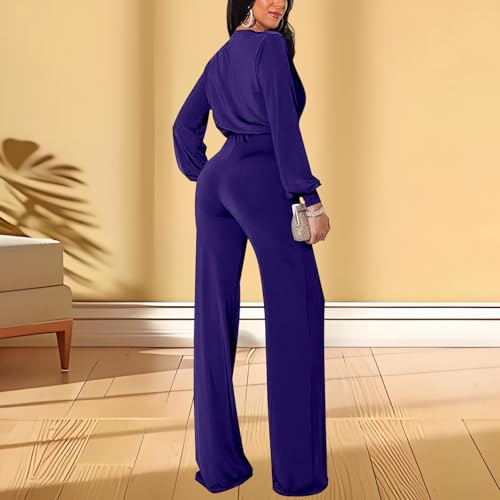 Image of shengfan Formal Jumpsuits for Women Dressy Evening Sexy Deep V Neck Plus Size Long Wide Leg Pants Rompers Clubwear