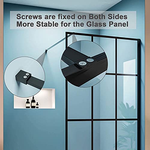 Elegant Single Fixed Panel Shower Door 34 In. W X 72 In. H With Adjustable Support Bar Black Frameless Walk-In Shower Screen Tempered Glass #TOP3
