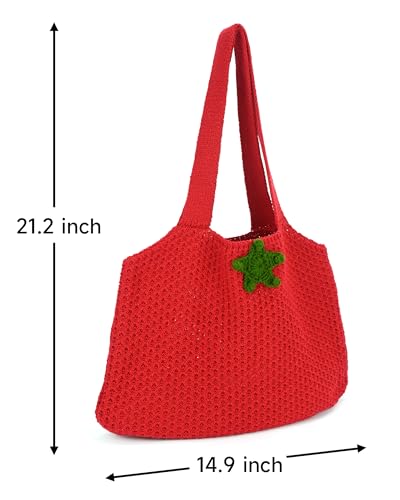 Bolso de playa de crochet rojo para mujer miniatura 3