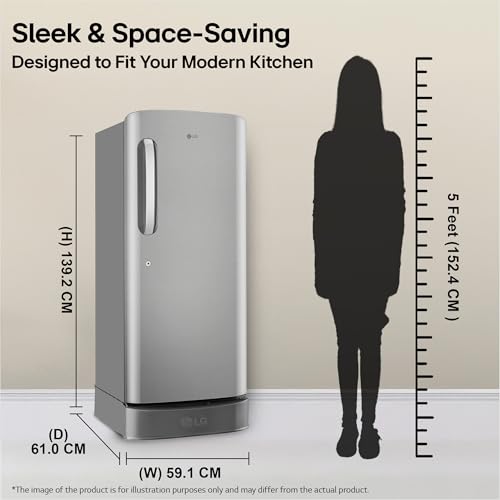 Image of LG 224 L, 5 Star, Smart Inverter, Direct Cool Single Door Refrigerator (GLD2356ZAPZ, Shiny Steel, Base stand with Drawer)