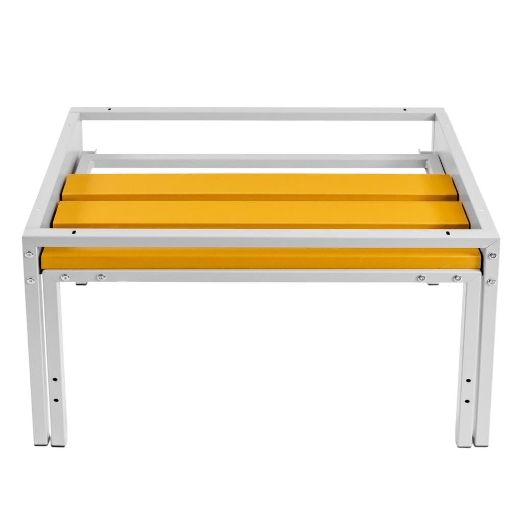 MEGA-M Podstawa do szafki BHP 80 z wysuwaną ławeczką WPC | metalowy stelaż, siedzisko chowane pod szafkę, 80 × 80 × 43 cm, do szatni i pomieszczeń socjalnych