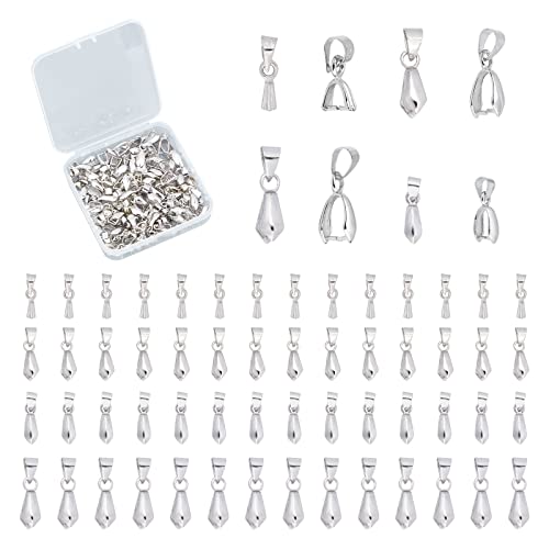 SUNNYCLUE 1 Box 120Pcs 4 Size Brass Pinch Bails Pendants Silver Pinch Clip Bail Clasp Dangle Charm Bead Pendant jewelry making Connectors for Necklace Dangle Charm DIY Craft Making