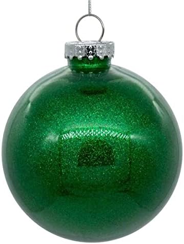 Vickerman Adorno navideño de bola transparente de 4 pulgadas con interior de purpurina verde. Este artículo viene con 6 adornos por unidad.