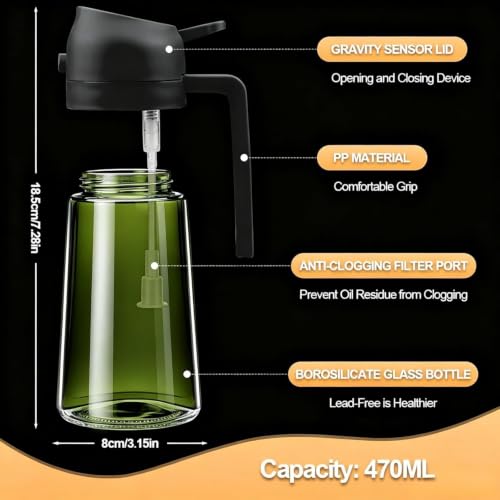 Image of 2 PCS Oil Sprayer, 2 in 1 Oil Sprayer for Kitchen Cooking, 470ml Oil Spray Bottle for Home (Olive+Black+Green)