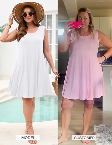 Image of JollieLovin Women Plus Size Curvy Summer Tank Sun Dresses Sleeveless Causal T-Shirt Dress Beach Swing Cover up(L-5X)