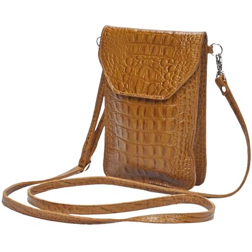 Bolsa Feminina Transversal Pequena Porta Celular Couro Legítimo MDXB307 (Caramelo)