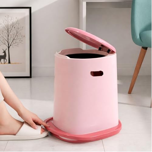 Image of Kriva Plastic Pedal Dustbin with Soft Close Lid | Compact Garbage Bin for Bathroom, Kitchen & Office | Modern Design Anti Slip Base Trash Can(Pink Lid & Base)