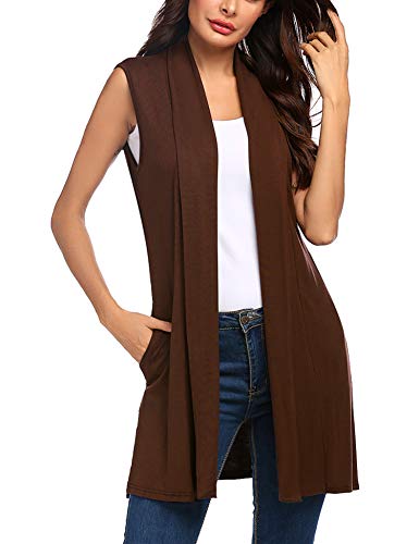 Image of Beyove Womens Long Vests Sleeveless Draped Lightweight Open Front Cardigan Layering Vest with Side Pockets