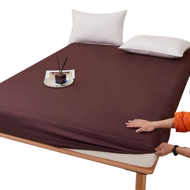 Funda de Colchón Impermeable Sábana Bajera Impermeable Lisa Y, Protector De Colchón Tamaño Queen King (sin Funda Almohada)(Mattress Cover Brown,90x200cm)