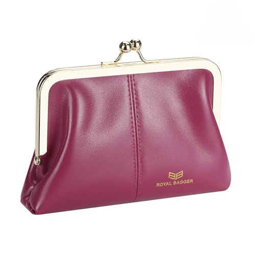 Royal Bagger Fashionable Genuine Leather RFID Blocking Women's Wallet with Kiss Lock, Card Slots and Zipper Coin Pocket 4120 (Rose)