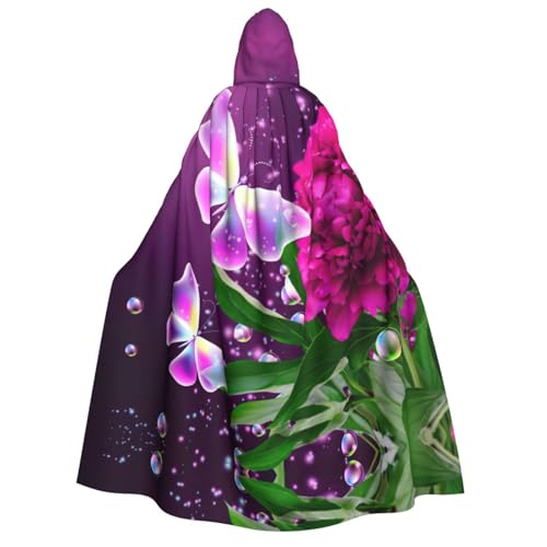 Cape à capuche papillon violet avec grand imprimé floral féerique mystique