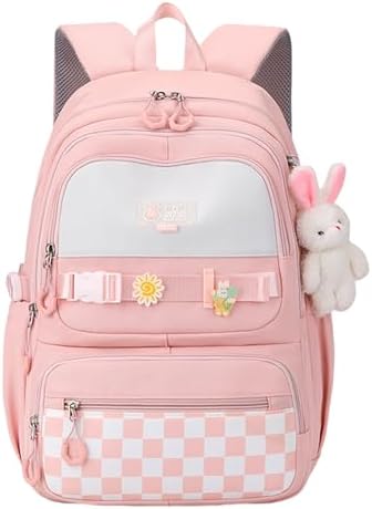 Cute School Backpack for Girls Kawaii Large Bookbag Kids Teens Elementary Middle School Preppy Aesthetic Book Bag (Pink)
