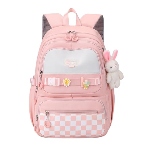 TYHOTULY Cute School Backpack for Girls Kawaii Large Bookbag Kids Teens Elementary Middle School Preppy Aesthetic Book Bag (Pink)
