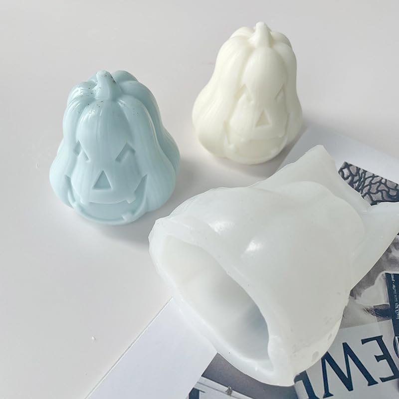Miniatura 5 de 2 moldes de silicona para velas de Halloween, bricolaje 3D de calabaza malvada, molde de cera para hacer velas de yeso, adorno de resina, jabón,