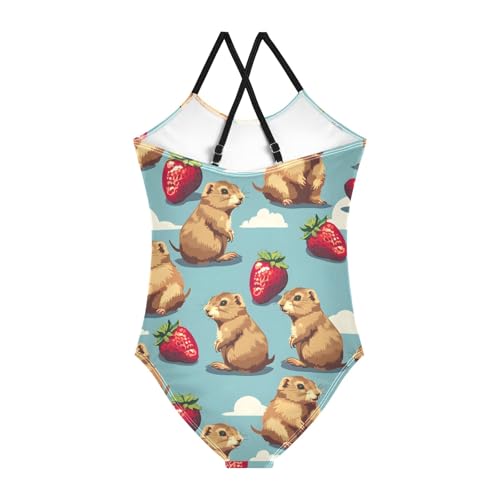 Girl's One Piece Swimsuit Squirrel Strawberry Beach Bathing Swimwear2
