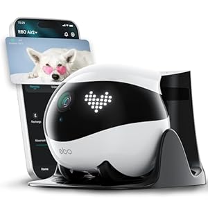 Enabot EBO Air 2 FamilyBot,Pet Camera Robot,2K Home Robot,Movable Indoor Camera,Custom Facial Expression,Auto-Recharge,Battery-Operated,2-Way Talk,Night Vision,32GB Memory Card Inside (White)