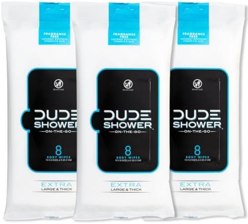 DUDE Wipes On-The-Go No Rinse Shower Body Wipes, Fragrance Free, 24 Count