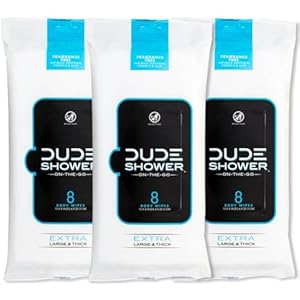 DUDE Wipes – On-The-Go Shower Wipes – 3 Pack, 24 Count – Unscented Extra-Large – Vitamin E & Aloe