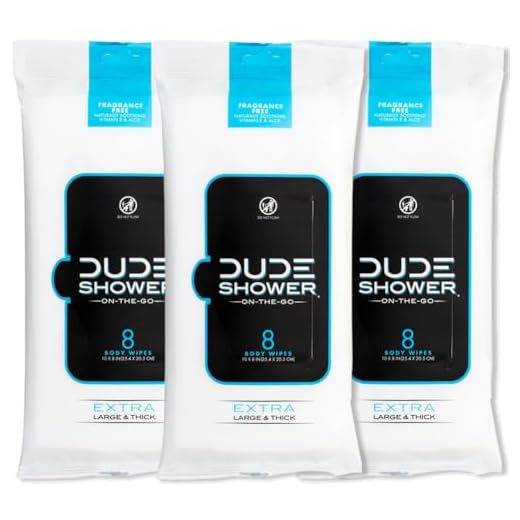 DUDE Wipes On-The-Go Shower Wipes - 3 Pack, 24 Wipes - Unscented Extra-Large Wipes with Vitamin E & Aloe - Full Body Shower Replacement Wipes
