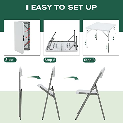 Erommy Hdpe Picnic Folding Table Set With 4 Folding Chairs, 4 Ft Card Table Set, Portable And Lightweight, Suitable For Camping, Picnic, Party, Group Activity #TOP6