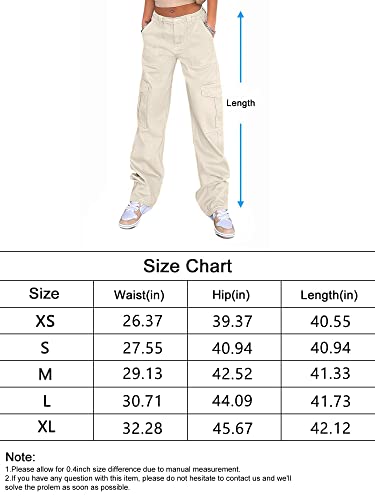 Qyangg High Waist Cargo Pants Women Stretch Baggy Cargo Pants Women Multiple Pockets Relaxed Fit Straight Wide Leg Y2K Pants Beige #TOP3