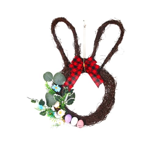 Jsnwernb Corona de Pascua para Puerta - Guirnalda Artificial De Rattan para Pascua - Decoración de Puerta con Conejos - para Cumpleaños Bodas Ventana Porche Jardín Celebración