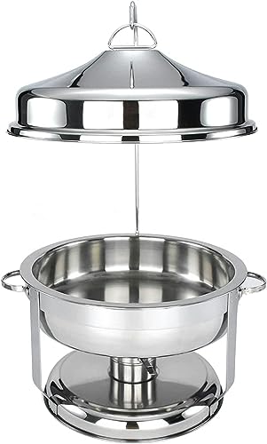SdaryWare 9L Full Size Round Chafing Dish with Hanger, Stainless Steel Set Buffet Food Warmer Keeps Food Warm In All Catered Events,Silver-9L