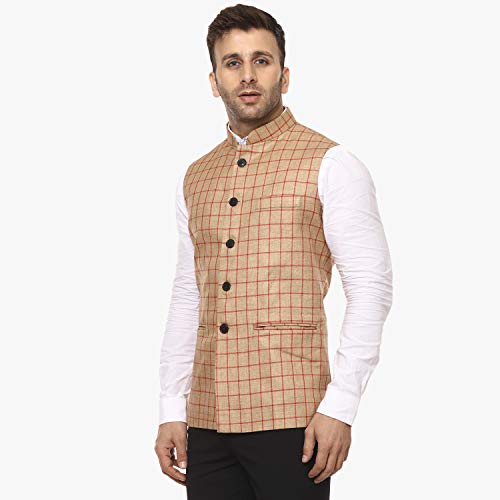 Image of Veera Paridhaan Men's Poly Cotton Jute Nehru Jacket