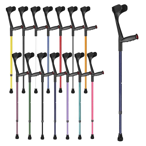 Ossenberg Soft Grip Open Cuff Crutch - Blue - Single | Height Adjustable Elbow Walking Crutch for Men Women Adults Arthritic Mobility Comfy Handle Forearm Ergonomic Injury Recovery Rehab