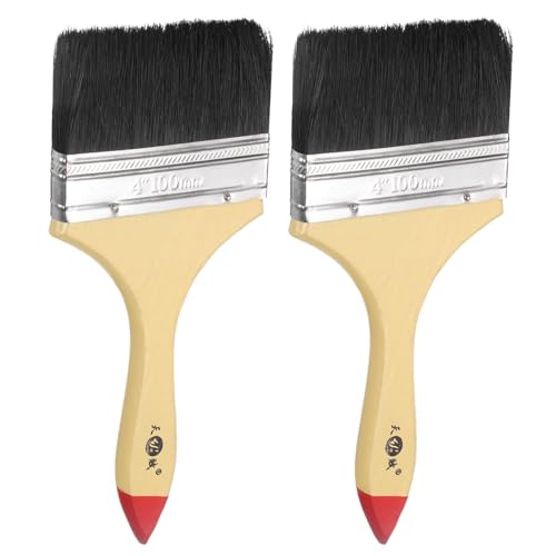 sourcing map 2pcs Chip Paint Brush 4 Flat Paint and Chip Natural Bristles Brushes with Wooden Handle for DIY Art Painting Furniture Cabinet Fences Deck Wall Door Trim, Black