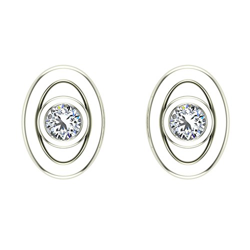 Earrings For Girls-Women Oval Diamond Studs Gift Box Authenticity Cards 10K White Gold 0.10 Ct T.w. #TOP2