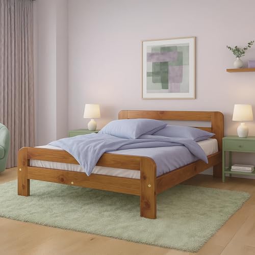 Nodax King Size Bed Frame – Solid Pine Wooden Bed Frame for Adults, F2 Easy Assemble Bed with Sturdy Slats & Extra Four Supportive Legs, Comfortable Bedroom Furniture | 5ft (Oak)