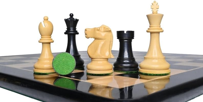 Miniatura 5 de 1972 Reproducido Fischer Spassky Staunton Juego de piezas de ajedrez ponderadas con tablero de ajedrez de lujo de madera maciza, tamaño King de 3.7