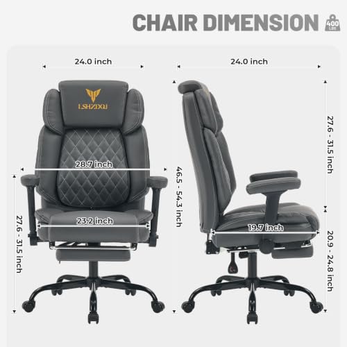 Image of Big Tall Office Chair with Footrest, PU Leather Executive Desk Chair Grey