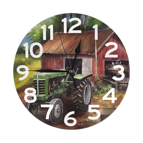 NTVOWPZO Horloge murale de 25,4 cm en forme de tracteur à la ferme, horloge murale silencieuse et sans tic-tac pour salon, cuisine, maison, bureau, horloge...