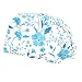 Blue Small Flower 2 Pcs Unisex Working Cap with Button Sweatband Adjustable Tie Back Bouffant Hats