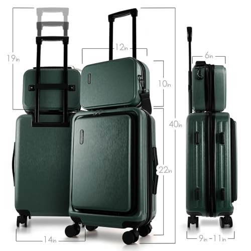 Image of 20 Inch Carry On Luggage 22x14x9 Airline Approved, Carry On Suitcase with Wheels, Hard-shell Carry-on Luggage, Durable Luggage Carry-On, Green Small Suitcase with Cosmetic Case
