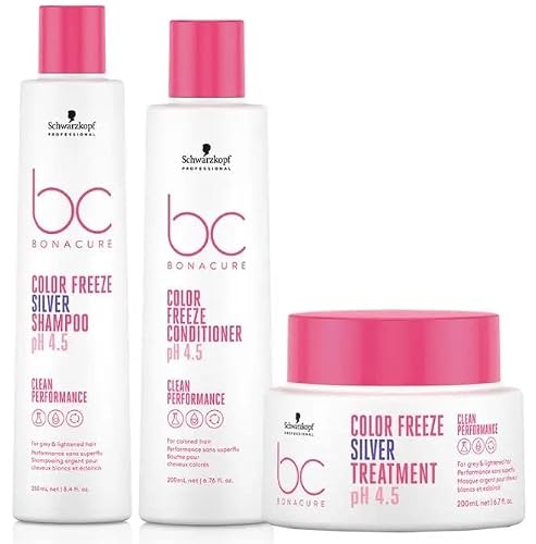 Image of Schwarzkopf BC Clean PACK Color Freeze Silver Shampoo 250ml, Conditioner 200ml and Silver Treatment 200ml