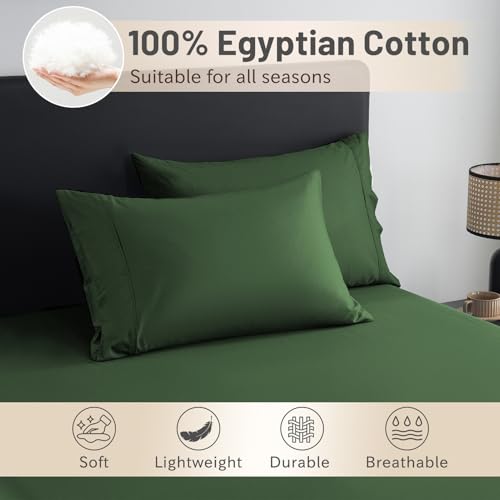 MEISHANG Extra Deep Pocket Queen Sheets Cotton - 1000 Thread Count Sheet Set - Fits 18"-24" in Deep Mattress,100% Egyptian Cotton,Sateen Weave, Soft & Breathable - 4 Piece (Queen, Forest Green)