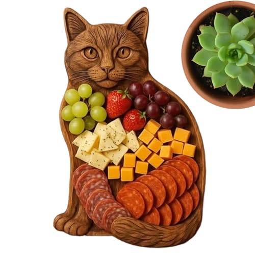 Tabla de quesos, plato de queso para cocina, vino, carne, queso, cubiertos de cocina con forma de gato para reuniones, inauguración de la casa, cumpleaños