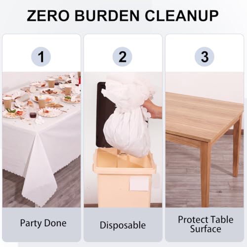 Image of NatNarr 3 Pcs White Tablecloth Plastic, Scalloped Disposable Table Cloth
