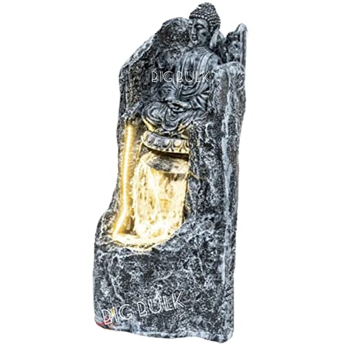 Image of Big Kamal White Buddha Fiber Indoor Outdoor Fountain with Led Lights for Home Decor and Office Decoration Or Gifting (35.6 x 35.6 x 66 cm) (Design pahad)